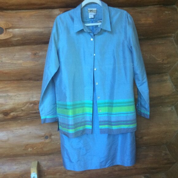Coldwater Creek Blue Silk Shift Dress Jacket Set Size 16 - Picture 6 of 9